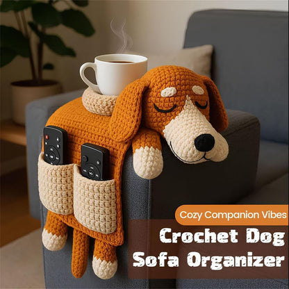 Crochet Dog Sofa Organizer, Handmade Crochet Dog Armchair Organizer, Cute Design, for Holding Remotes, Phone, Treats, Drinks, Cup, Living Room Bedroom Dorm