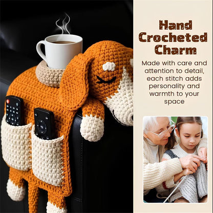 Crochet Dog Sofa Organizer, Handmade Crochet Dog Armchair Organizer, Cute Design, for Holding Remotes, Phone, Treats, Drinks, Cup, Living Room Bedroom Dorm